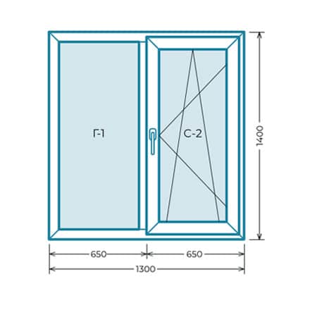 Окно двустворчатое 1300*1400